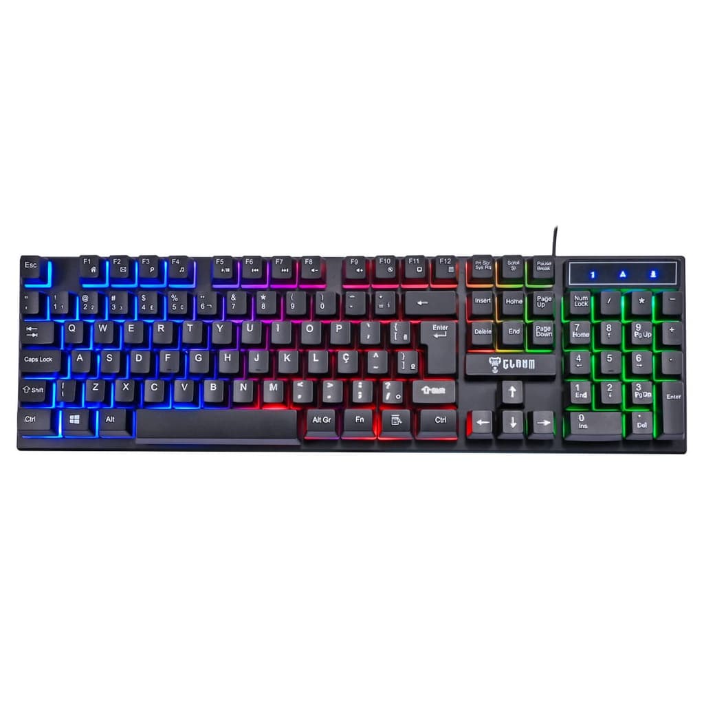 Teclado Gamer ABNT2 LED Rainbow Altura Ajustável Membrana Anti-Ghosting Clanm CL-TJ8313
