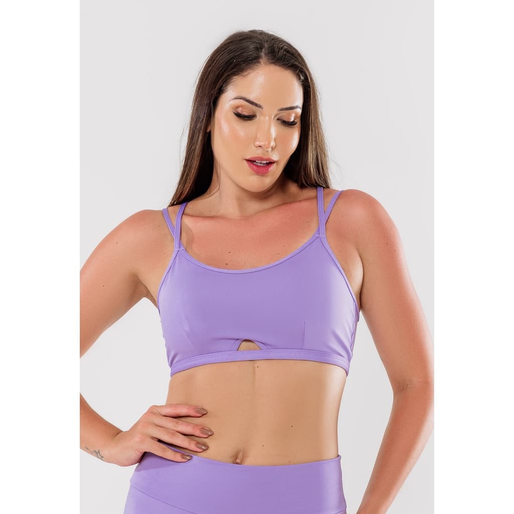Top Tiras e Bojo Removível Sutiã Alcinha Fina Fitness Feminino Detalhes Academia