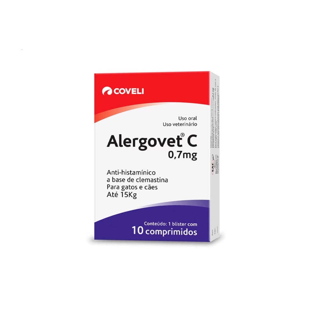 Alergovet C 0,7mg 10 Comp Para Gato Cachorro Até 15kg Coveli