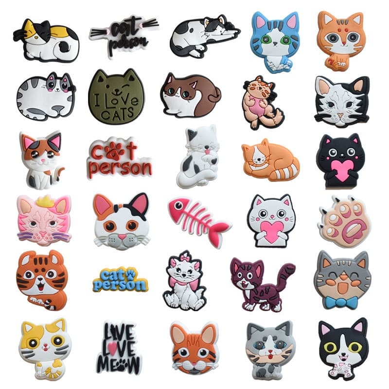 Encantos de sapatos 30 estilos de decorações de cat acessórios de PVC com botão e sandálias pinos de pingente presentes