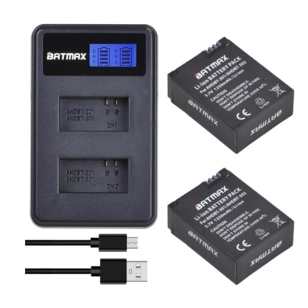 KIT 2X BATERIAS GOPRO + CARREGADOR DUPLO COM LCD PARA GOPRO 3 OU 3+