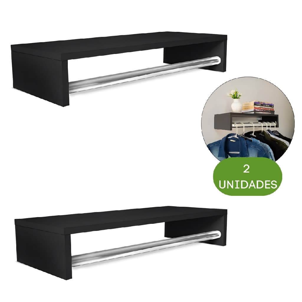 Kit Cabideiros De Parede Para Roupas Closet Lavanderia Preto