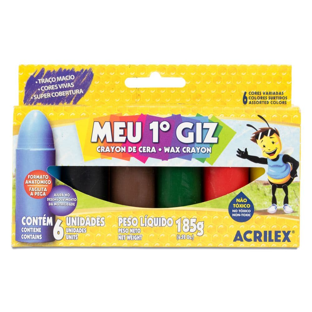 Meu 1º Giz Crayon de Cera  6 Cores Acrilex