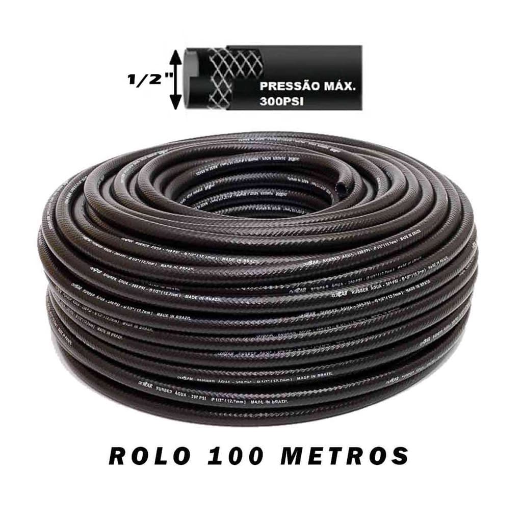 Mangueira Para Jardim Reforçada Preta De 1/2 300 Psi Para Água 100 Metros