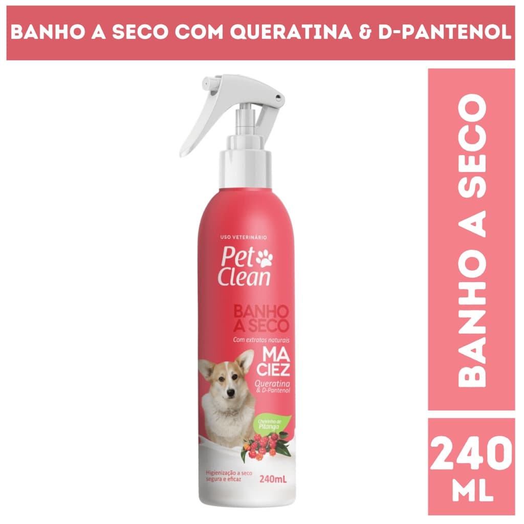 Banho a Seco Spray Maciez Pet Clean 240 ml para Cães e Gatos