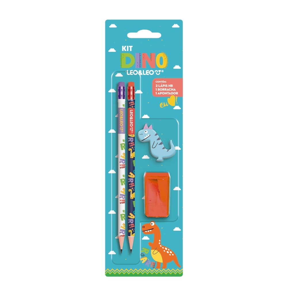 Kit Lápis Hb Dino 4 Itens Leo&leo