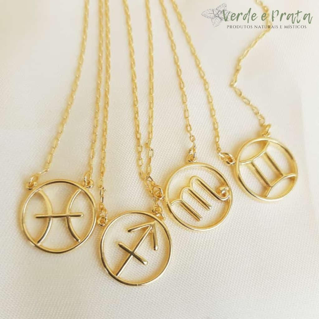 Colar com Pingente do Signo Entre Meio em Banho de Ouro 8 mm