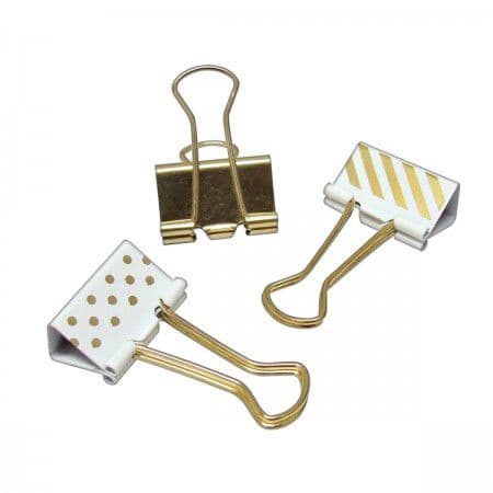 Prendedor para Papel Binder 25mm Dourado, Listras e Bolinhas 10 Unidades Tilibra