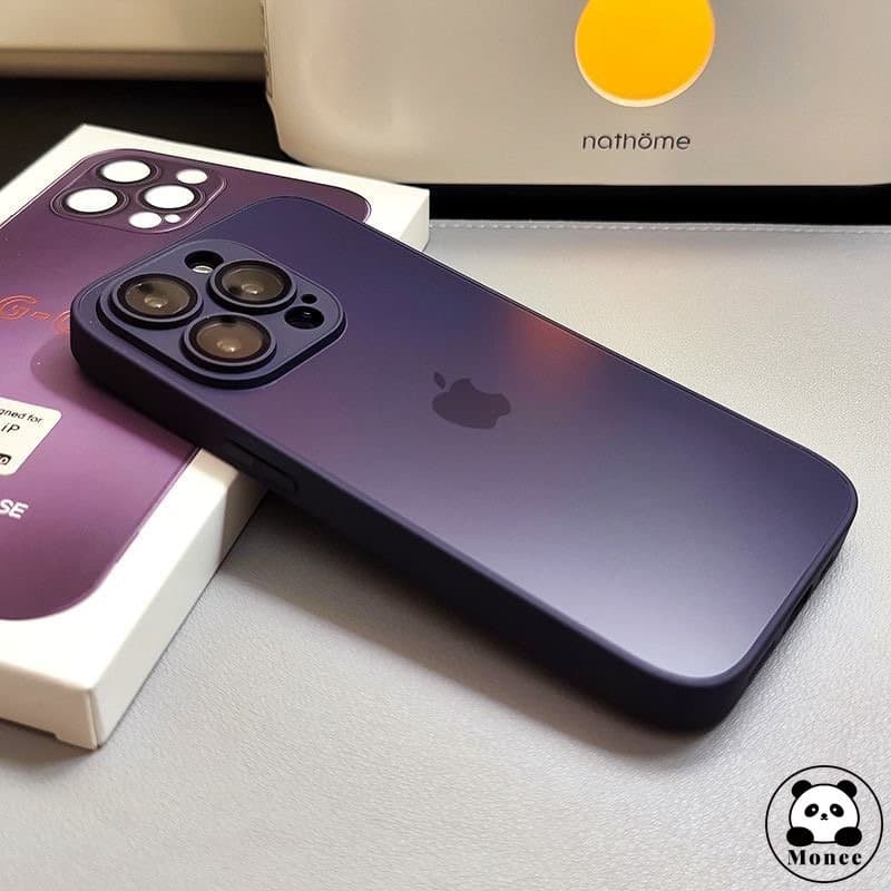 Monee Estojo Caixa De Vidro Fosco Roxo Escuro Case Capa Capinha De Celular Para iPhone 17 16 15 14 13 12 11 Pro Max Plus