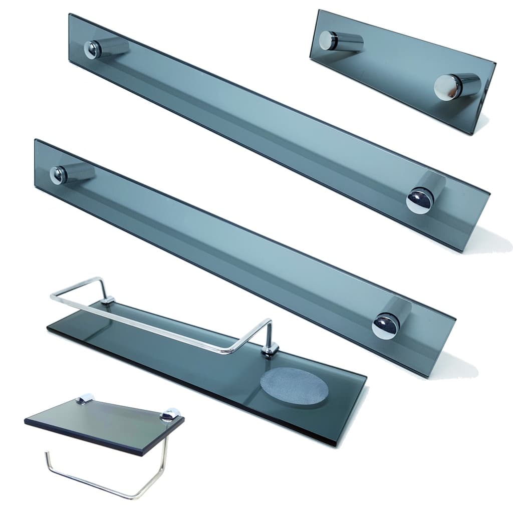 Kit De Acessorios P/ Banheiro 5 Pcs Em Vidro Fume KEF-02