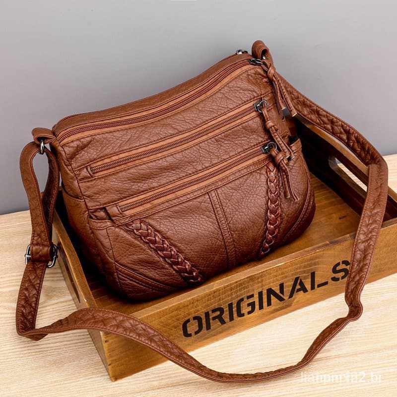 Alta Qualidade Clássico Multi-camada Flexível Couro PU Bolsa de Ombro Feminino/Saco de Cruz