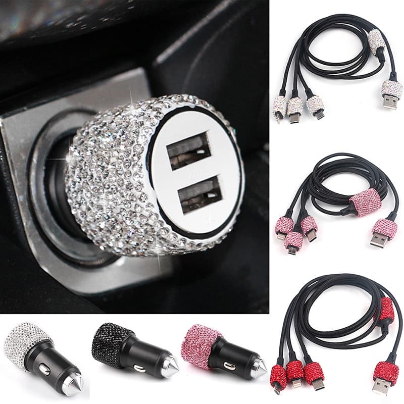 JSS dupla porta USB cristal carregador rápido cabo de carregamento do carro