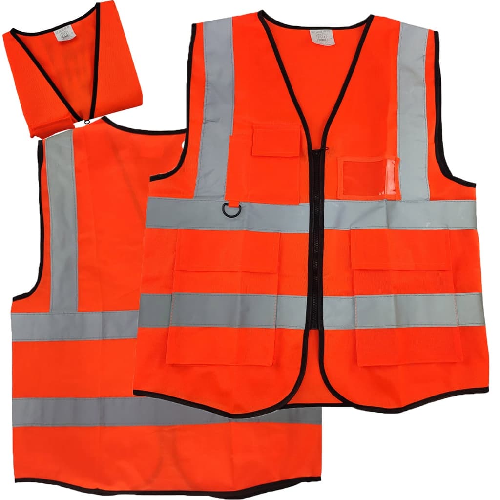 Colete Faixa Sinalizador Blusao Fluorescente Refletivo EPI Obra Construçao Transito Guarda Segurança Trabalho Ziper Bolsos Porta Cracha Caneta Resistente Multiuso
