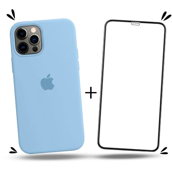 Case Silicone Aveludada + Película Vidro 3D Full Cover iPhone 12 12 Pro Kit 2em1