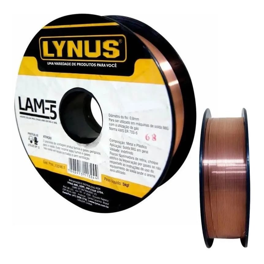 Arame De Solda Mig C/ Gás Rolo 5kg 0.8mm Lam-05 Lynus