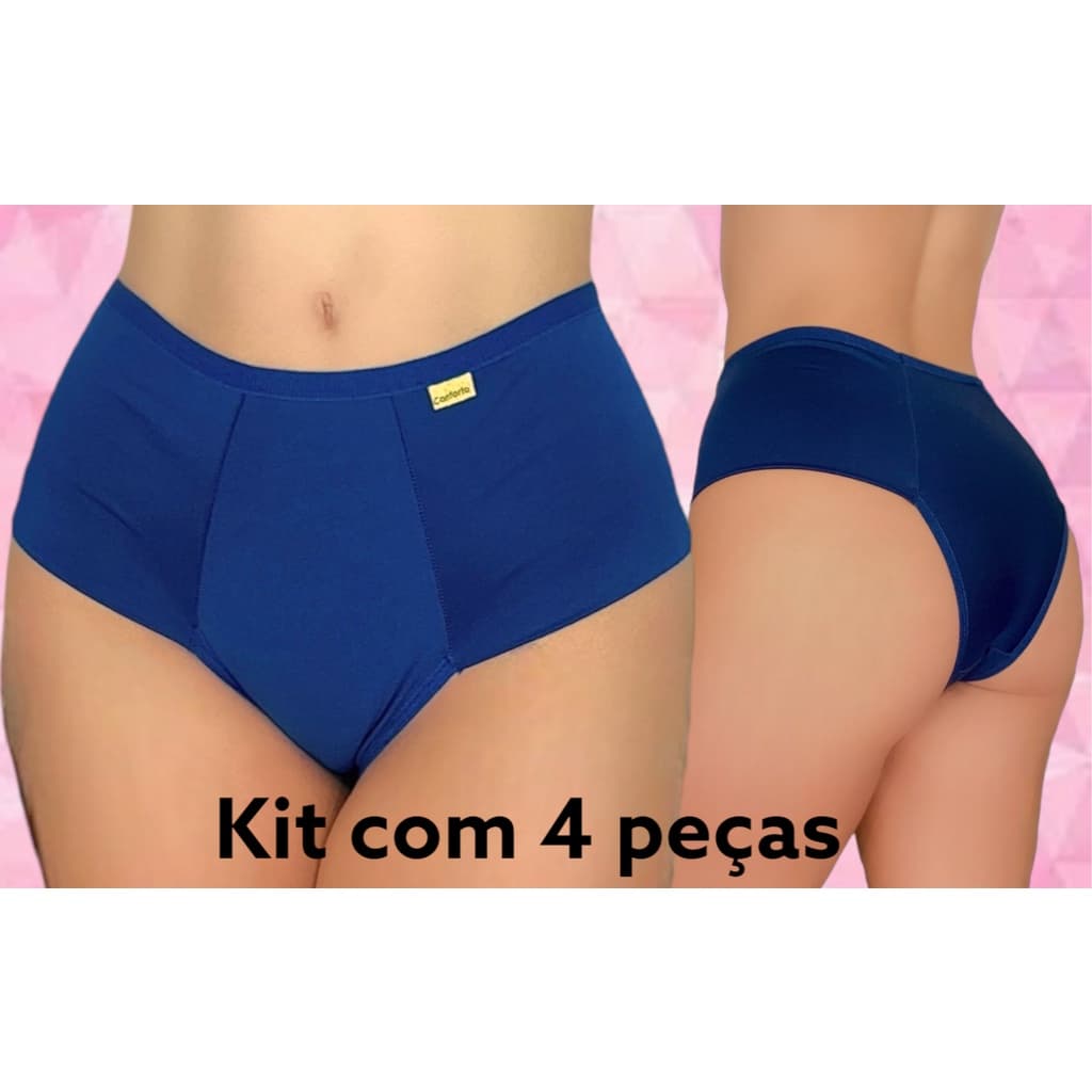 Kit 4 Calcinhas Pós Parto Tangão Pala Dupla Calçola Gestante Cós Alto Conforto Calcinha Cintura Alta  Forro 100% Algodão