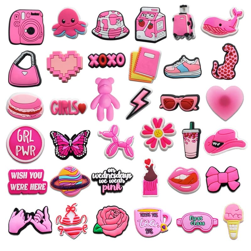 1 pçs Bonito Rosa série Charms Sapatos Chinelos Acessórios Decoração Para Cruz Fivela de Sapato Amuletos