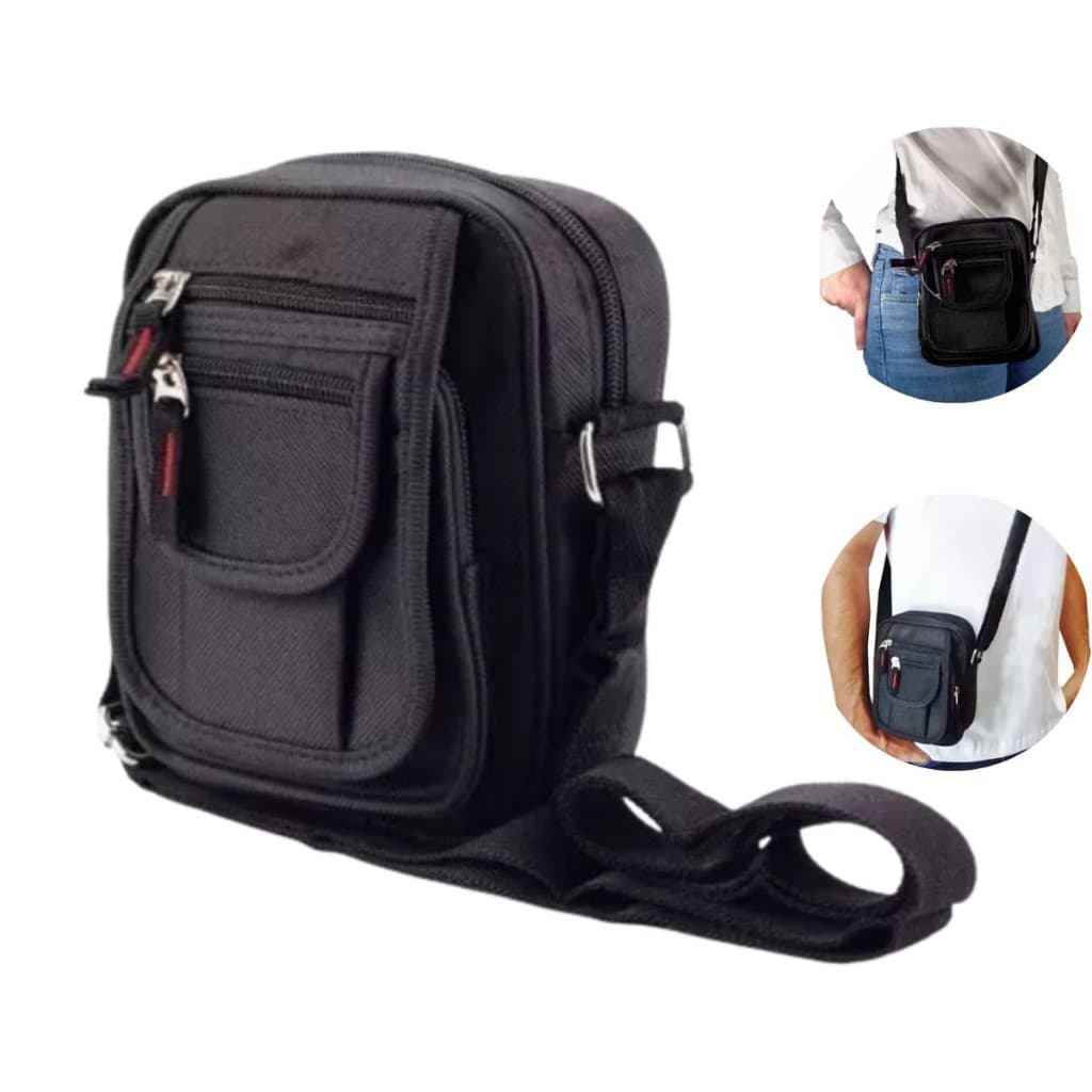 Bolsa Shoulder Bag Lateral Bolsa Transversal Pochete com ziper Unissex Alça regulável