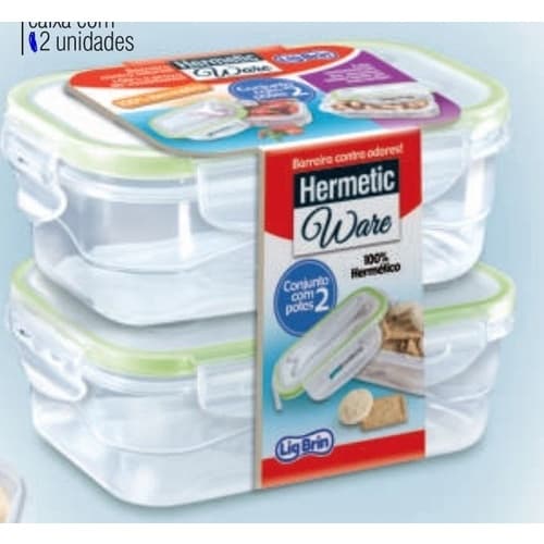 Pote Hermético Tampa C/ Trava Retangular 500ml 100% Bpa Free