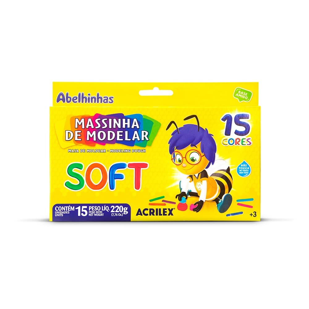 Massa De Modelar Acrilex Abelhinhas Soft 15 Cores 220g Ref: 07314