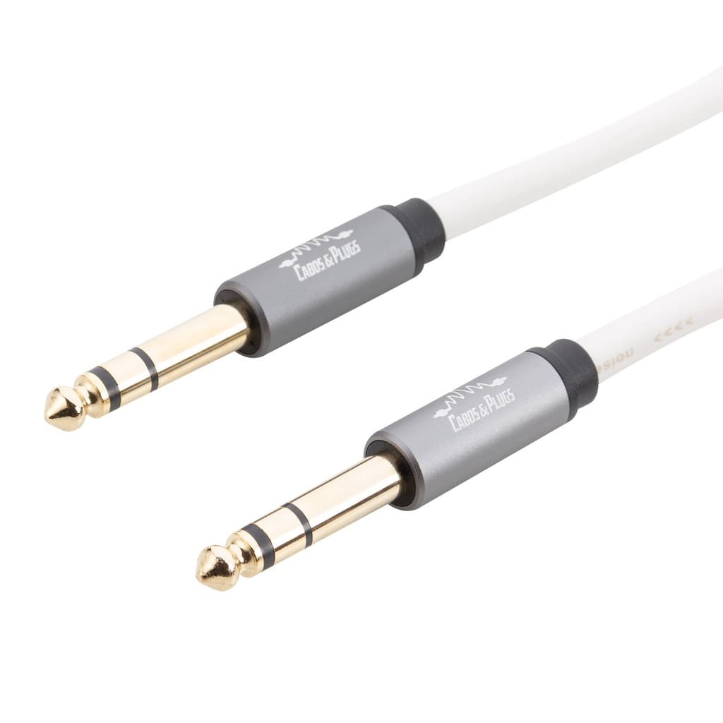 Cabo 6.35mm P10 Stereo - P10 Stereo Cobre OFC Banhado a Ouro cor Branca