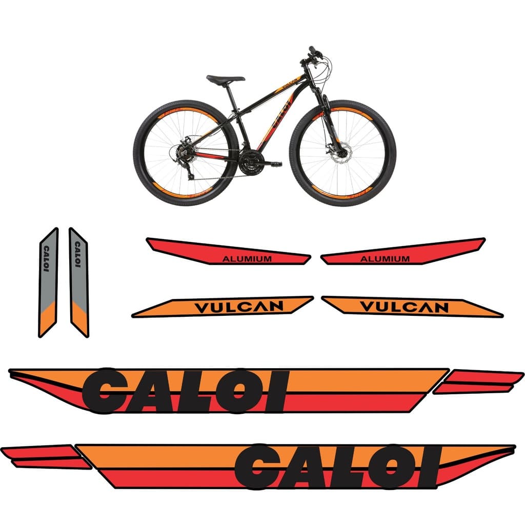 Jogo de adesivos Caloi quadro completo vermelho e laranja