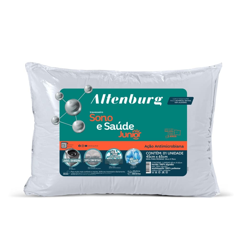 Travesseiro Infantil Confortável Sono e Saúde Junior Altenburg 45x65 cm