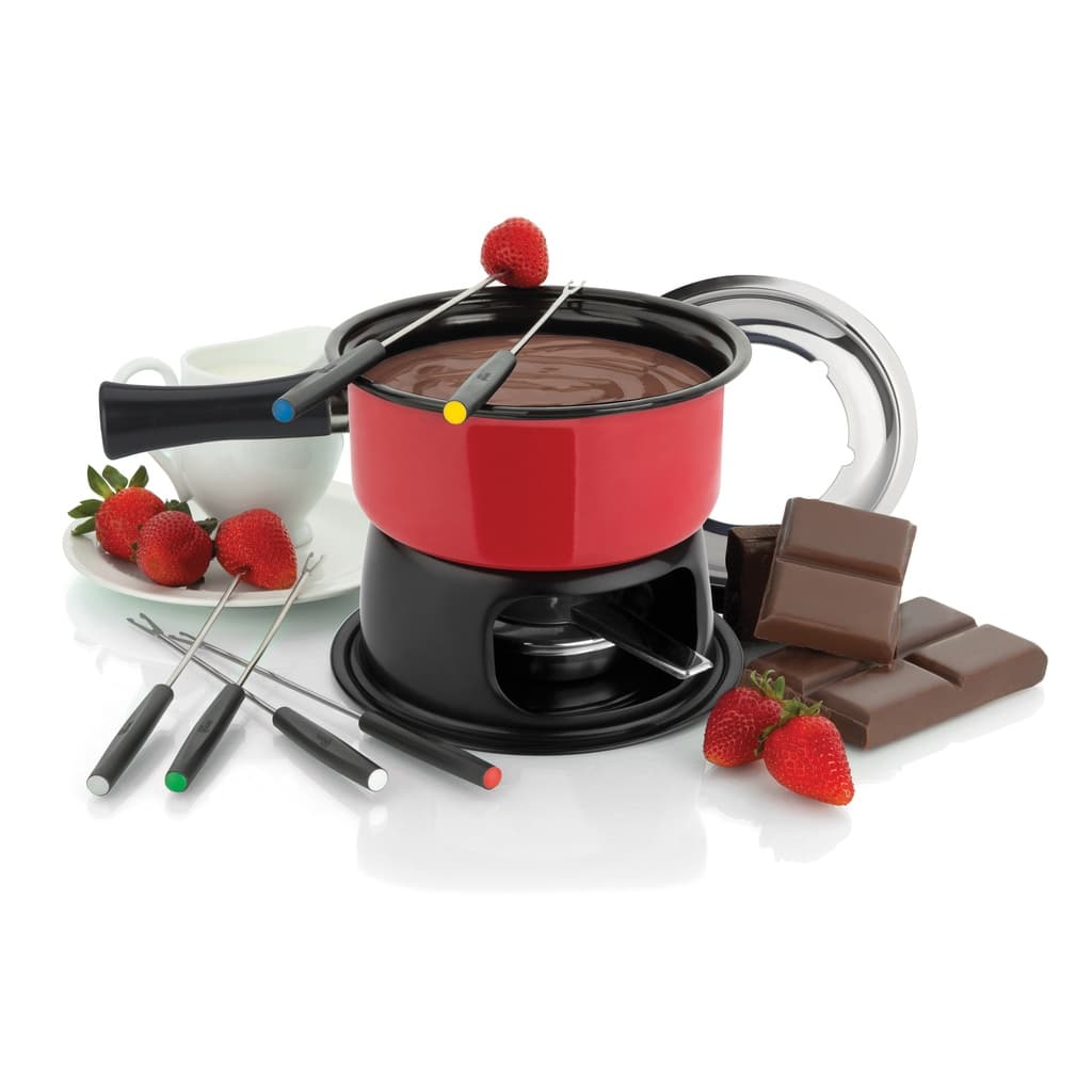 Aparelho de Fondue Esmaltado Chocolate Queijo Vermelho Forma