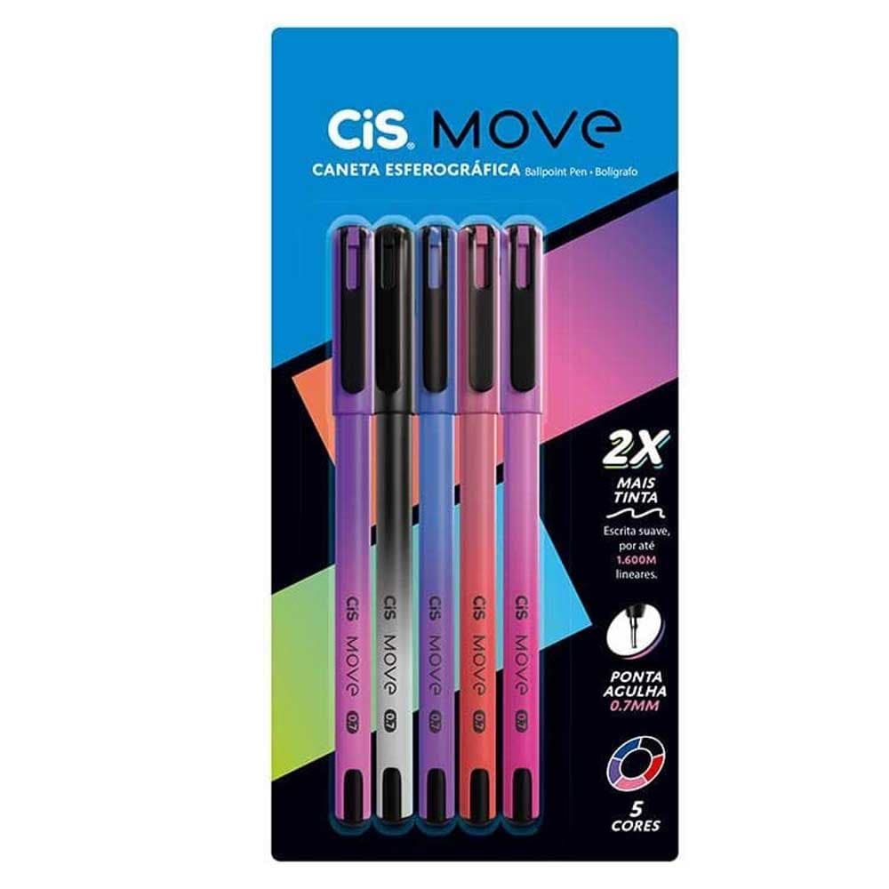 Caneta Esferográfica Move 0.7mm C/ 5 Cores - CiS