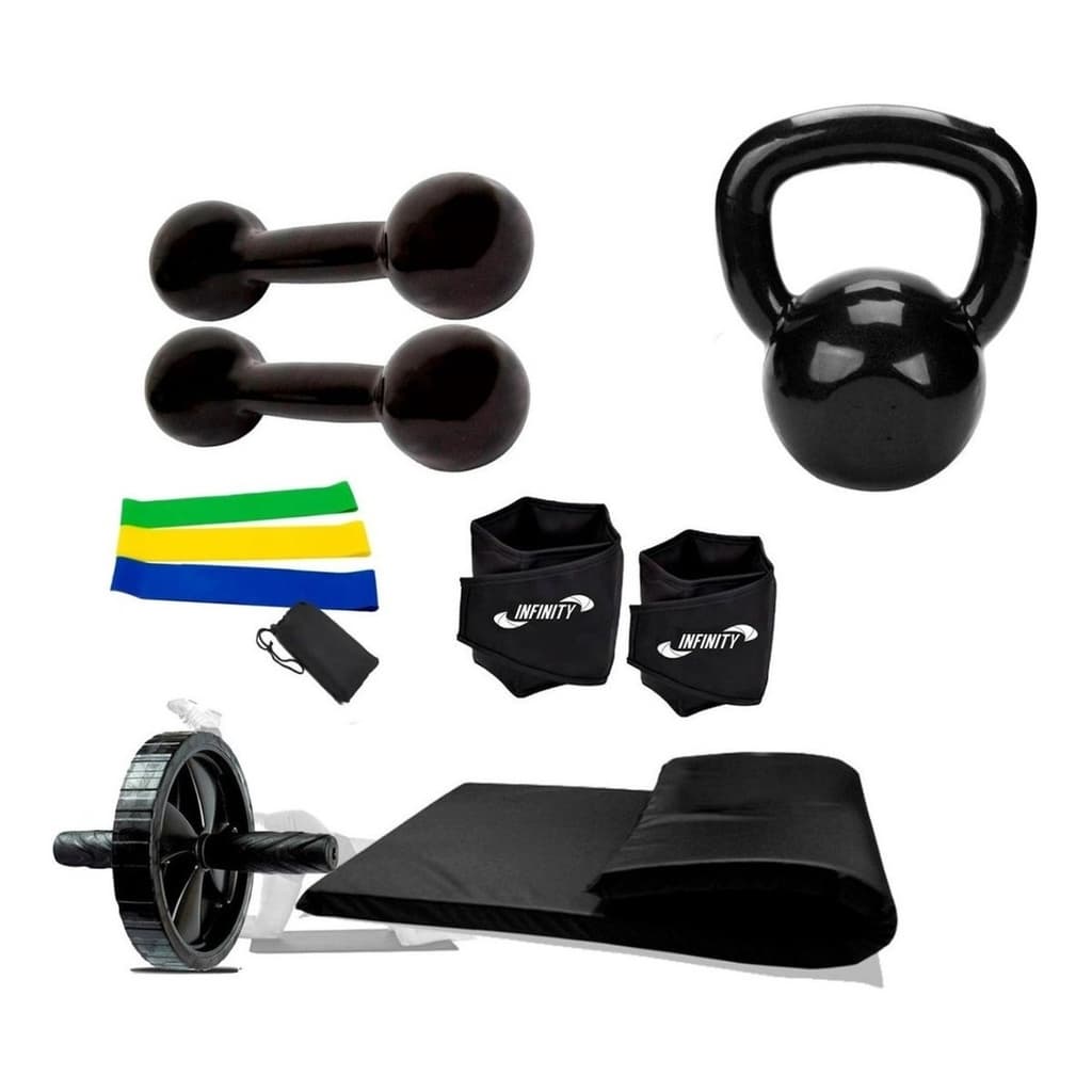 Kit Ginastica Fitness Kettlebell+band+halter+caneleira