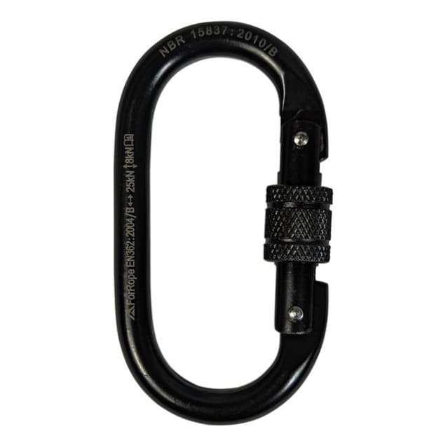 Mosquetão Aço Oval Rosca Preto 25kn