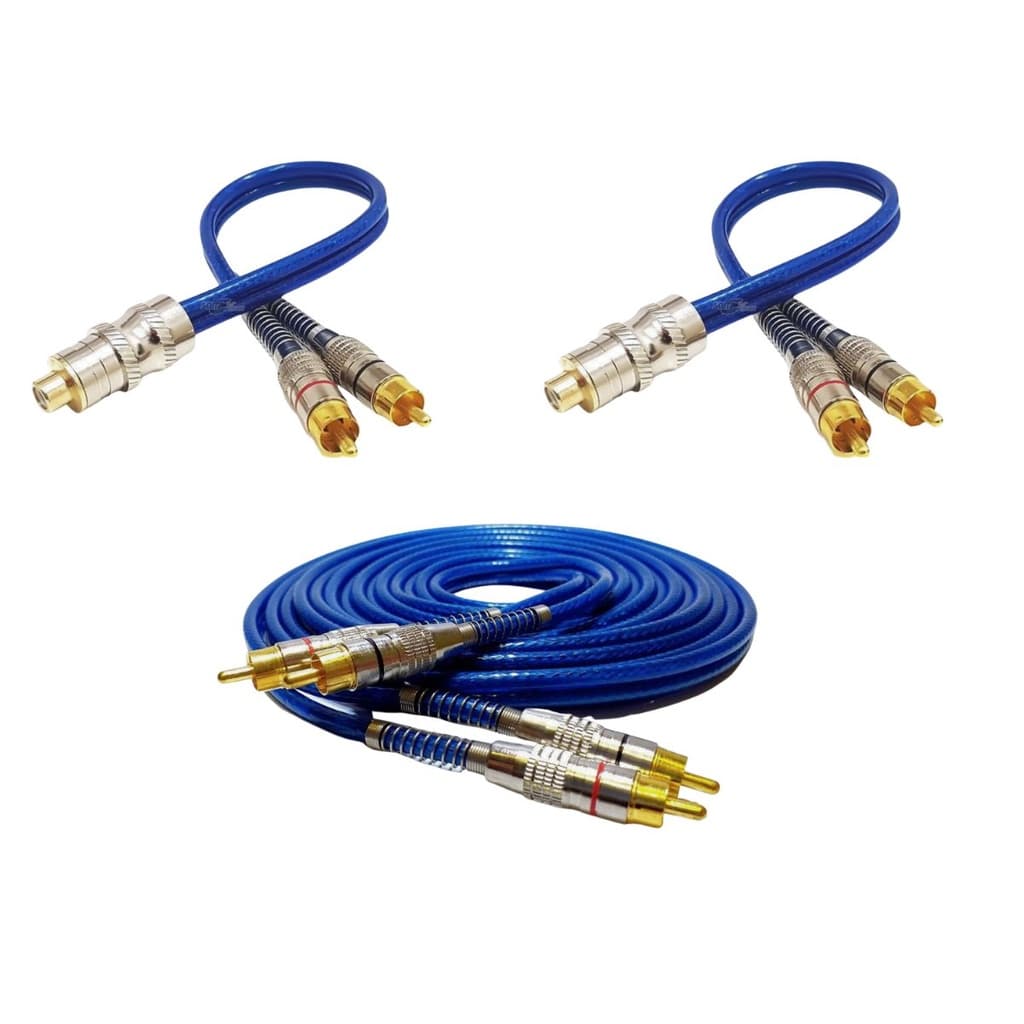 Kit Instalaçao Cabo Rca Blindado 5 Metros + 2Y 2 Macho e 1 Femea Módulo Amplificador Cabos Resistente