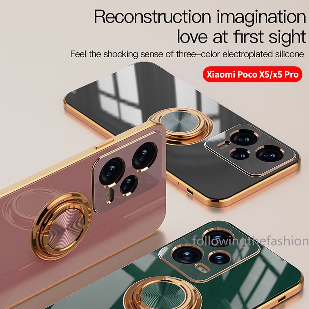 Para Xiaomi Poco X5 Pro 5G 2023 F5 Revestimento Da Caixa Do Telefone Com Suporte De Anel Lente Câmera Proteção Total Rotação 360 Capa Macia À Prova De Choque