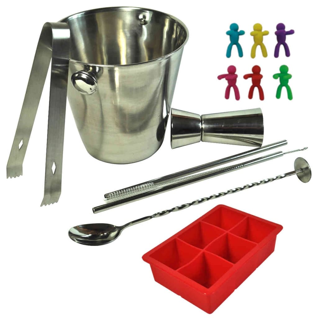 Kit Bar Profissional Barman Balde de Gelo Aço Inox Bartender