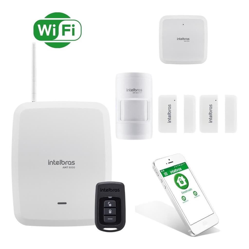 Kit Alarme Sem Fio Intelbras AMT 8000 | Controle pelo Celular | IVP PET + Sensores + Sirene