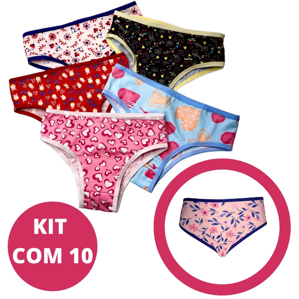 calcinhas infantil kit com 10 estampadas Microfibra com forro djl