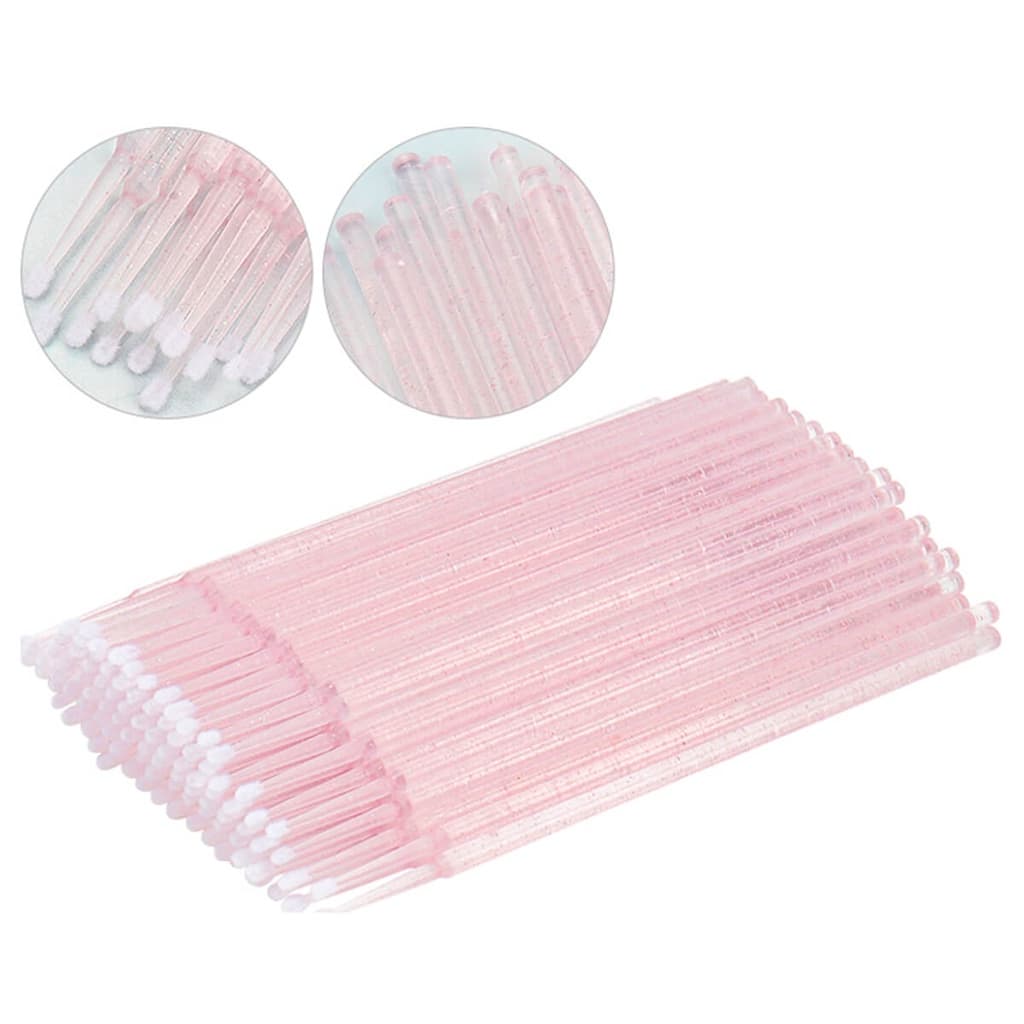Microbrush Extensão Para Cílios Rosa Glitter 100 Unidades