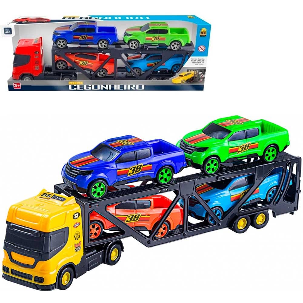 Caminhão Cegonha De Brinquedo com 4 Carrinhos