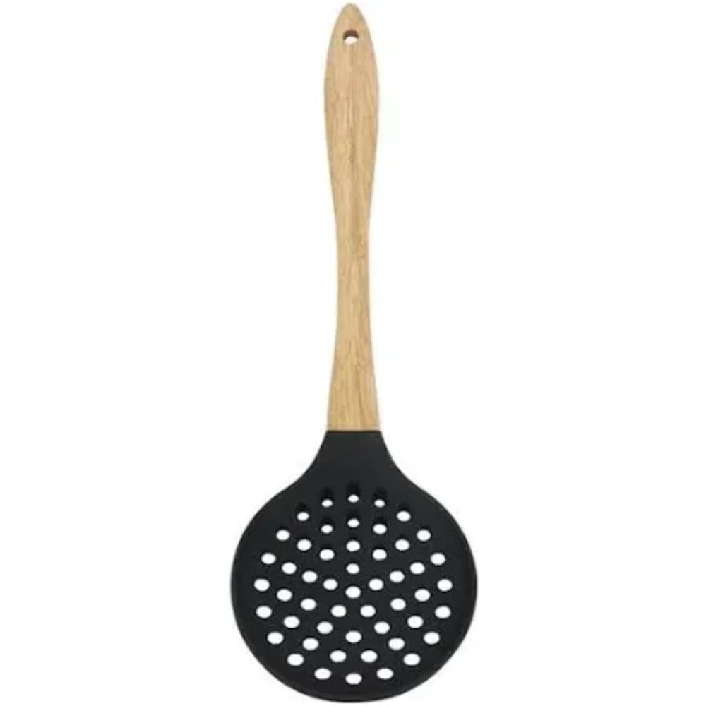 Escumadeira Utensílio Silicone Resistente Cabo Madeira