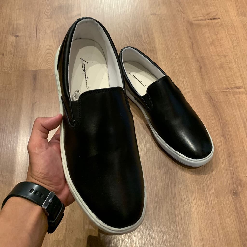 Sapatênis Slip On Longuinni Couro Basic Preto