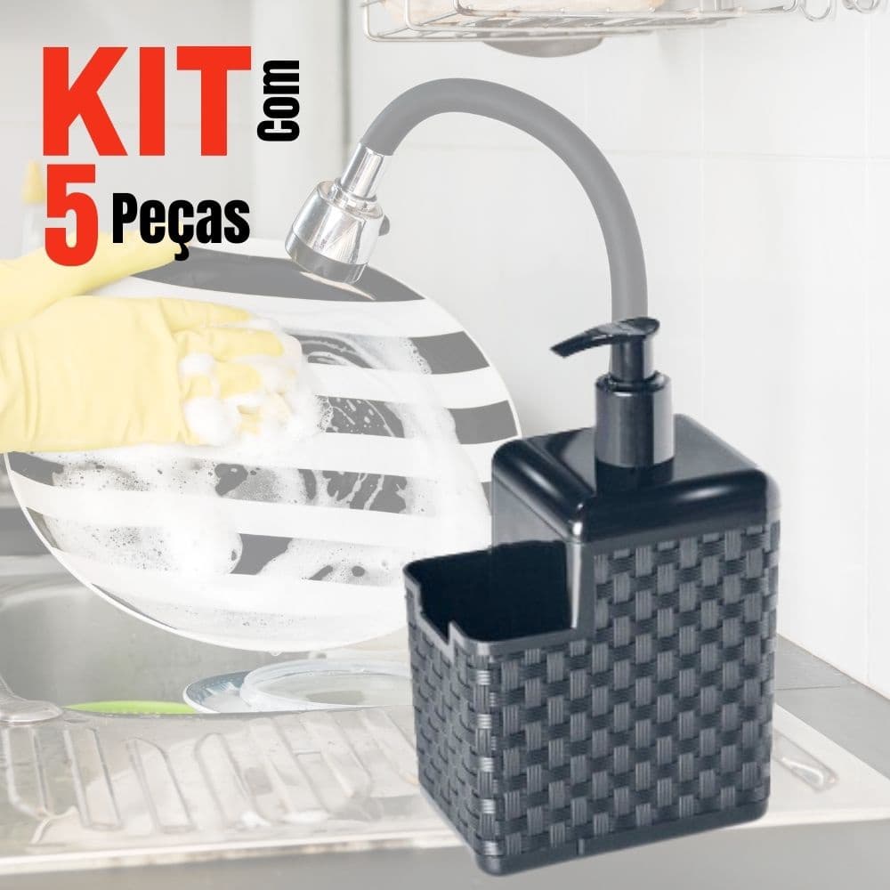 Kit com 5 Porta Detergente Sabão 2 em 1 Com Suporte Para Bucha Esponja Rattan