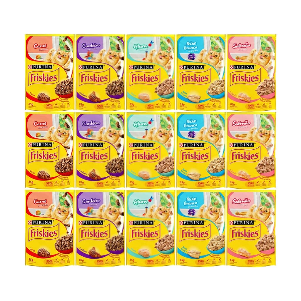 3 Caixas com 15 Sachês Friskies Misto ao Molho 85G