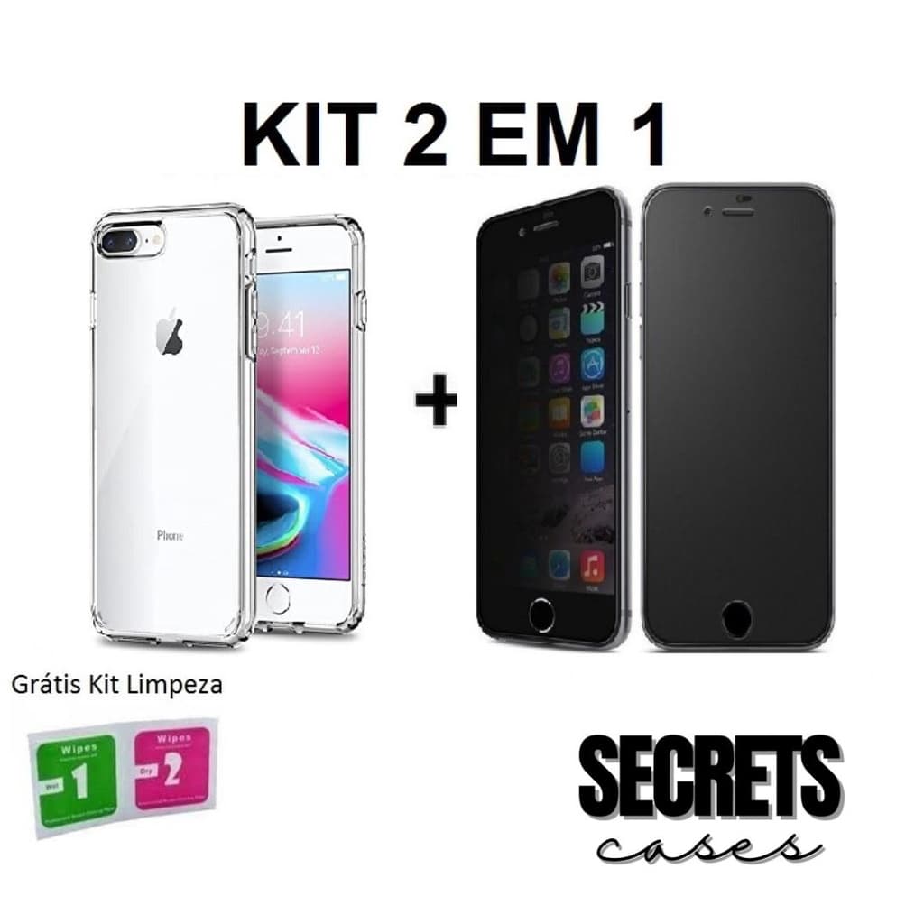 Kit Capinha Anti-Shock Para iPhone 7/8 Plus + Película 3D Privacidade