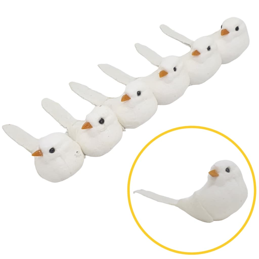 Passarinho Branco Artificial Decoração 8cm 6 Unidades