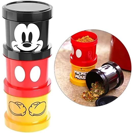 Conjunto 3 Potes Rosca Mickey Lancheira Frutas Escolar