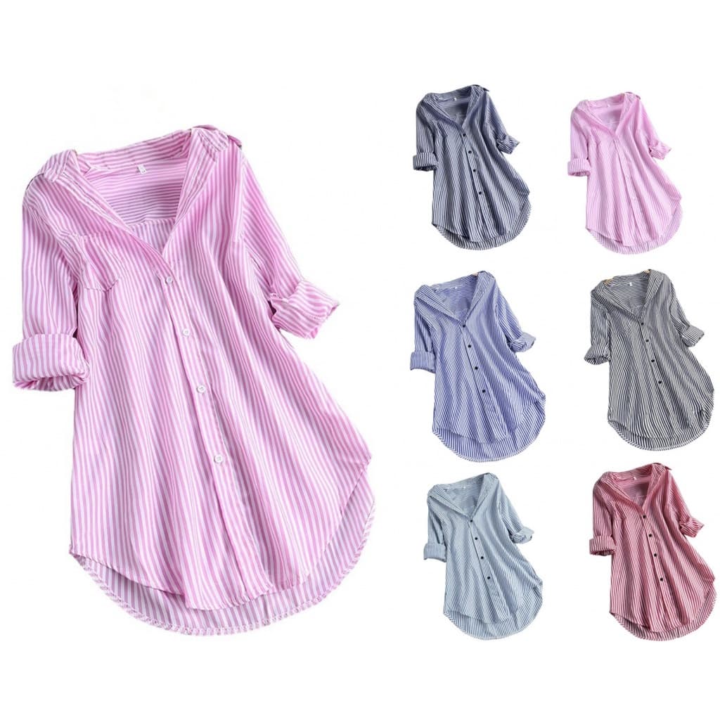 Europa e América Transfronteiriço Primavera e Verão de 2023 Amazon AliExpress Chic listrada de mangas compridas com gola solta com camisa feminina