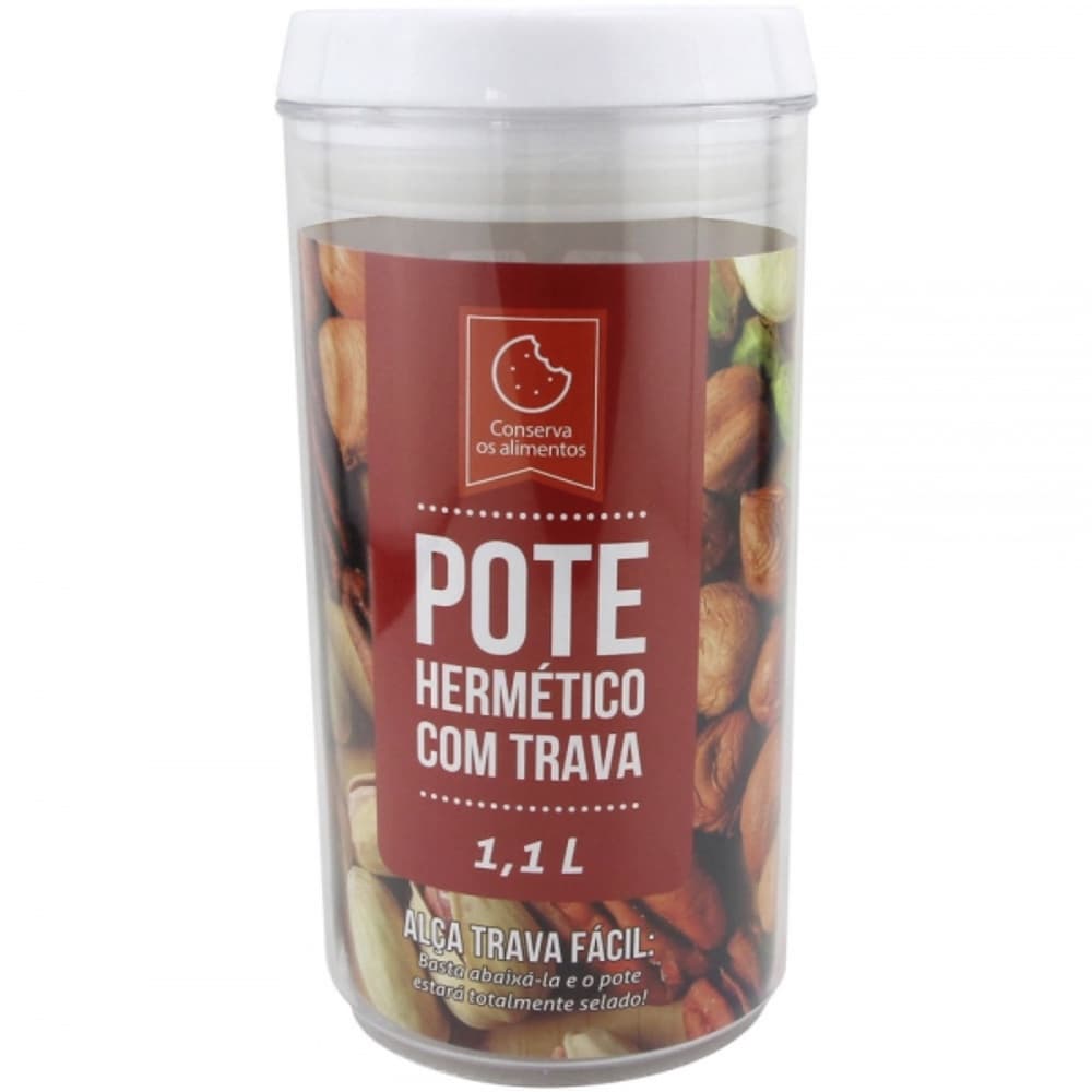 Pote Tampa Trava Hermético para Alimentos Frescos Clink de Acrílico Redondo 1200ML