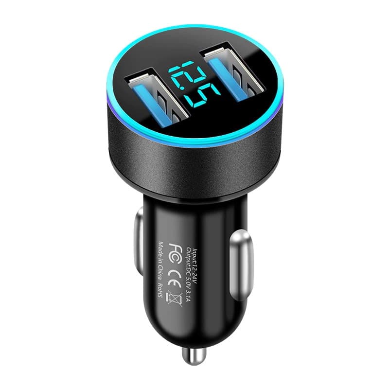 Carregador Veicular Voltimetro Digital Usb Duplo 3.1 Amperes