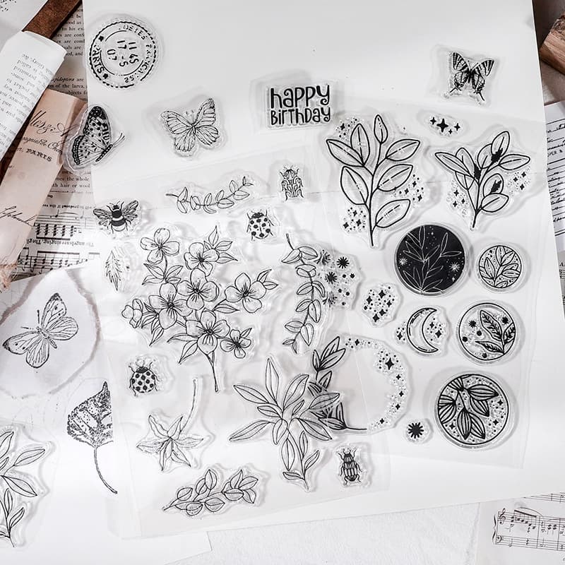 Minimalista Preto Branco Carimbo Transparente De Silicone Vintage Plant Flower Number For Scrapbooking