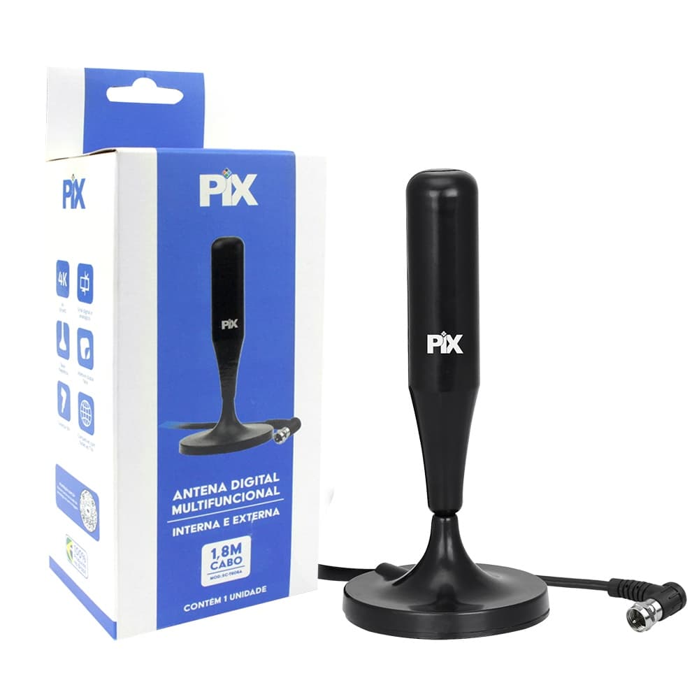 ANTENA DIGITAL PARA TV - INTERNA E EXTERNA - 1,8 METROS DE CABO - PIX